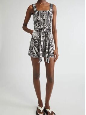 Farm Rio Monochrome Belted Linen Blend Romper